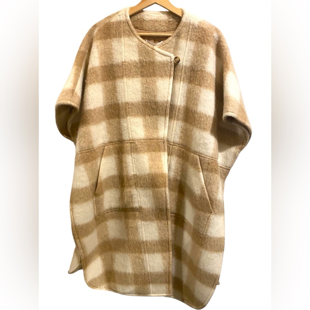 NWT Apiece Apart Fatima Wrap Wool Buffalo Check Cap Sleeve Button Neck Jacket